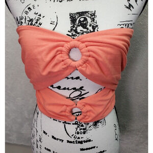 ILLA ILLA Tube Top Womens L Orange Ribbed Polyester Cutout Ring Off the Shoulder